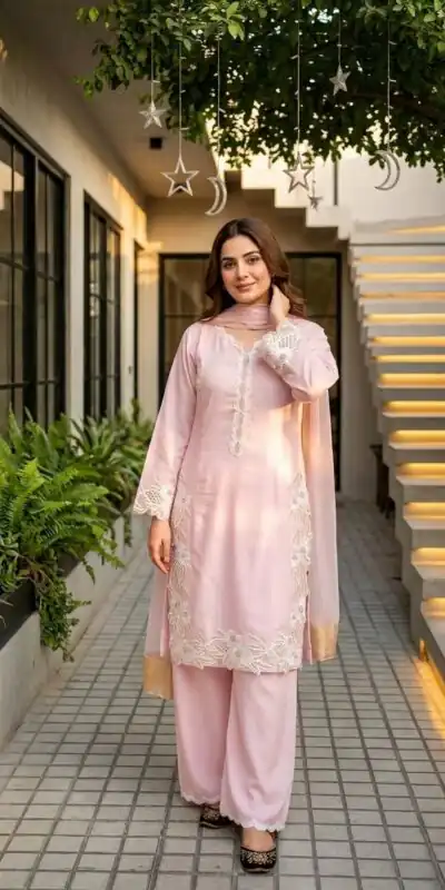 Pretty Pink Natural Silk Embroidery Work Salwar Suit