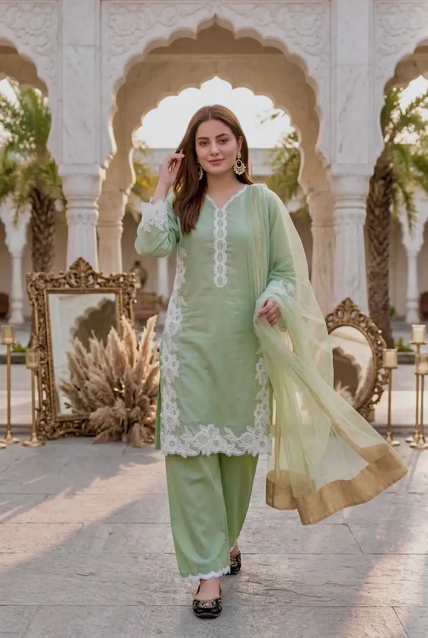 Pretty Pista Natural Silk Embroidery Work Salwar Suit - Image 3