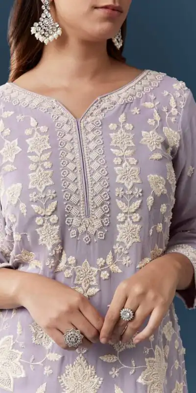 Alternative view of Solid Lavender Chiffon Georgette Embroider Work Salwar Suit