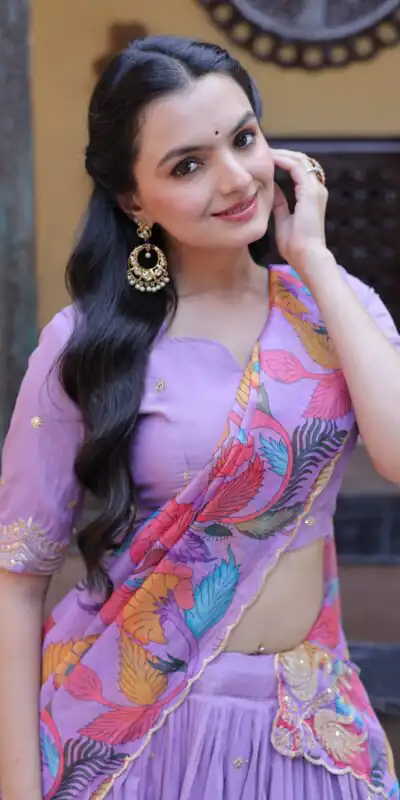 Alternative view of Solid Lavender Cosmos Silk Zari Embroidery Work Lehenga Choli