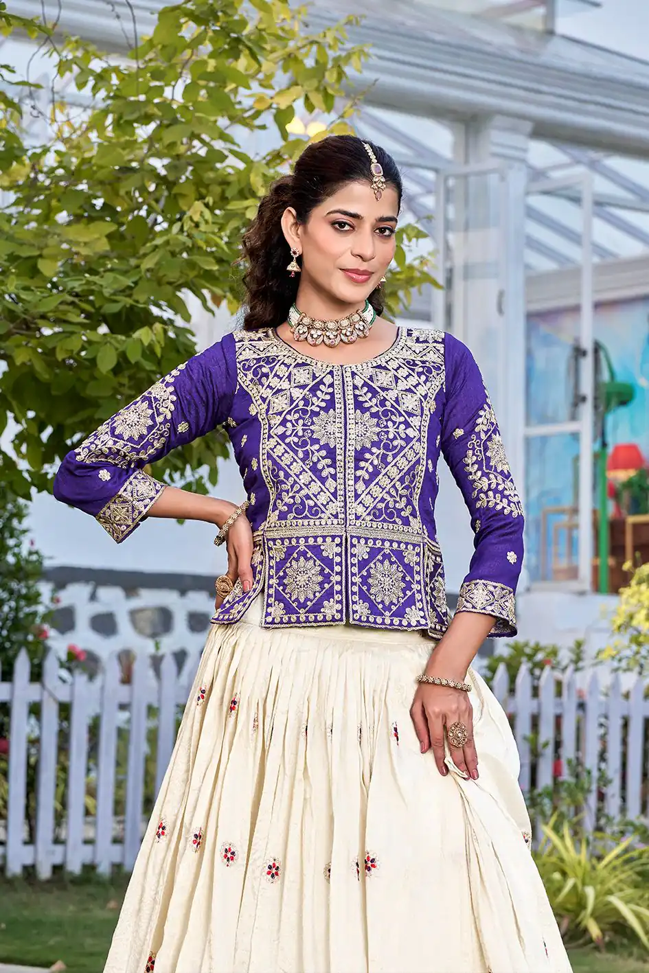 Special Navy Blue Vichitra Thread Work Lehenga Choli - Image 2
