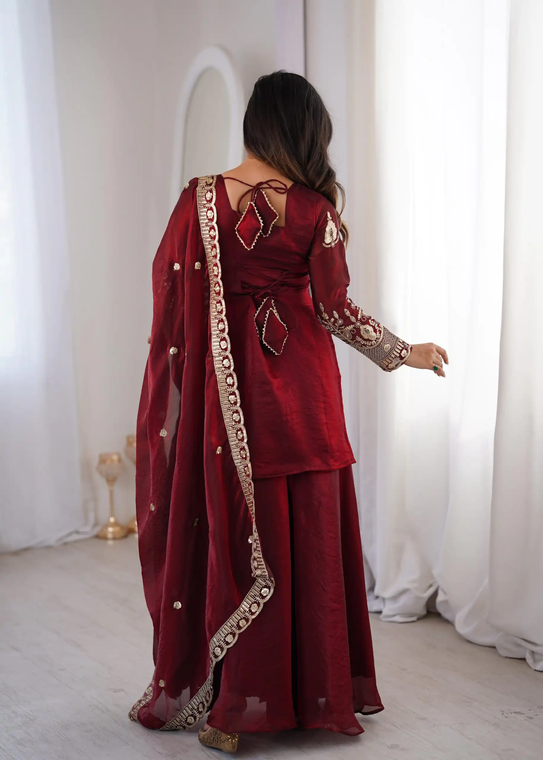 Stunning Maroon Fendy Silk Embroidery Work Salwar Suit - Image 4