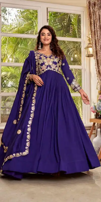 Alternative view of Stunning Purple Vichitra Embroider Work Gown