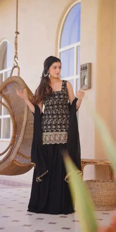 Alternative view of Stylist Black Blooming Faux Georgette Embroidery Work Salwar Suit
