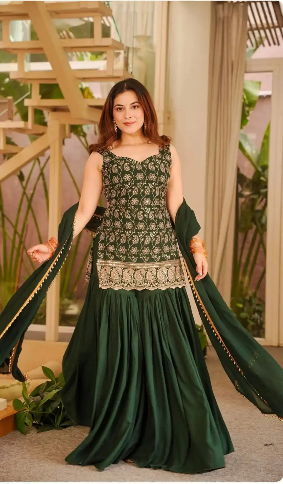 Stylist Green Blooming Faux Georgette Embroidery Work Salwar Suit - Image 3