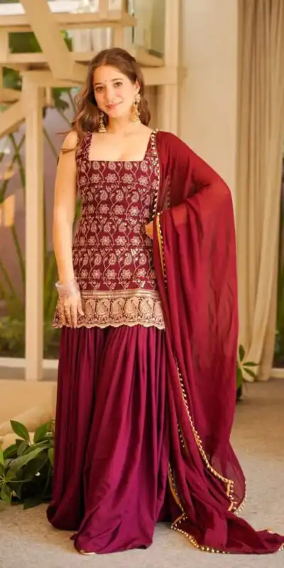 Alternative view of Stylist Red Blooming Faux Georgette Embroidery Work Salwar Suit