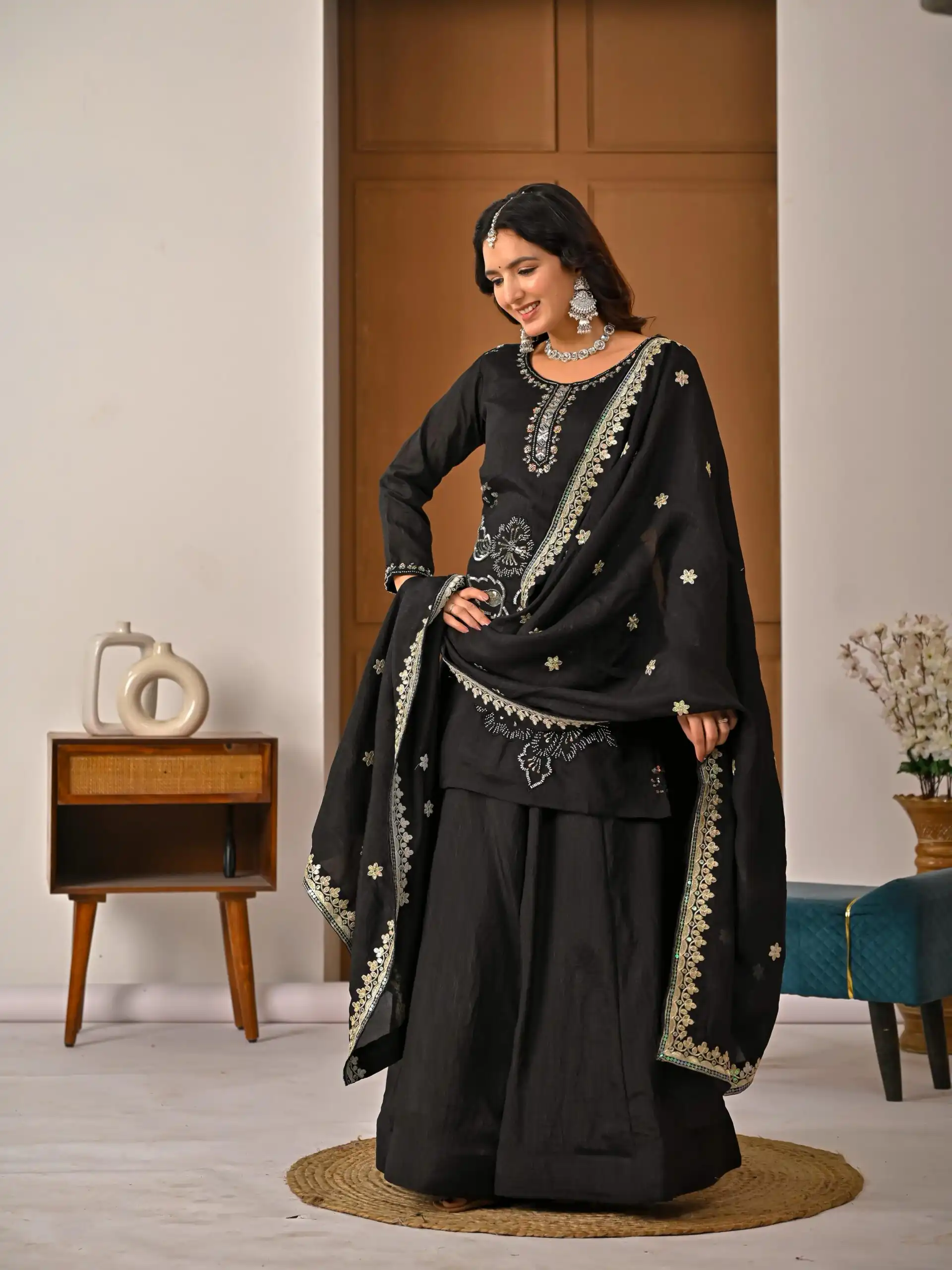 Super Black Vichitra Silk Embroidery Hand Work Salwar Suit - Image 8