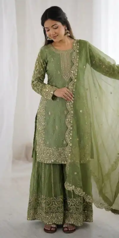 Alternative view of Super Green Fendy Silk Embroidery Work Salwar Suit