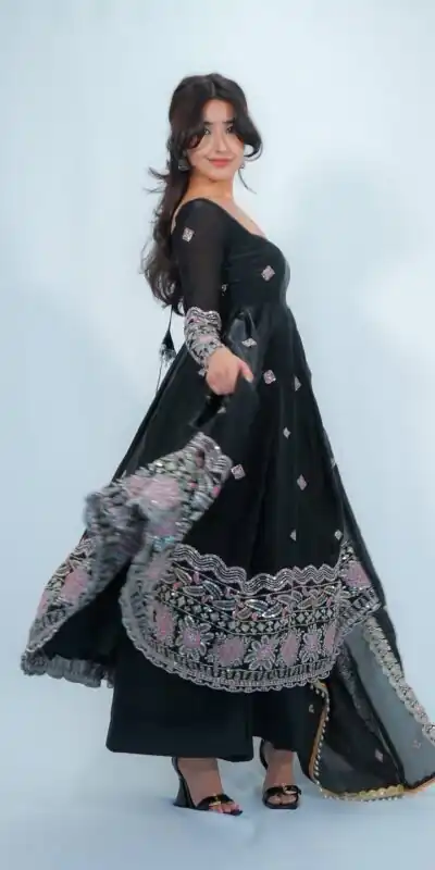 Alternative view of Trendy Black Fendy Silk Thread Work Anarkali Suit