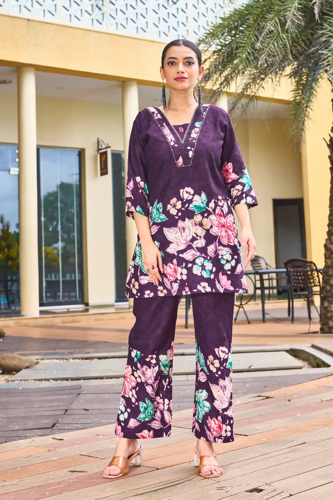Trendy Purple Pure Cotton Handwork Work Kurti