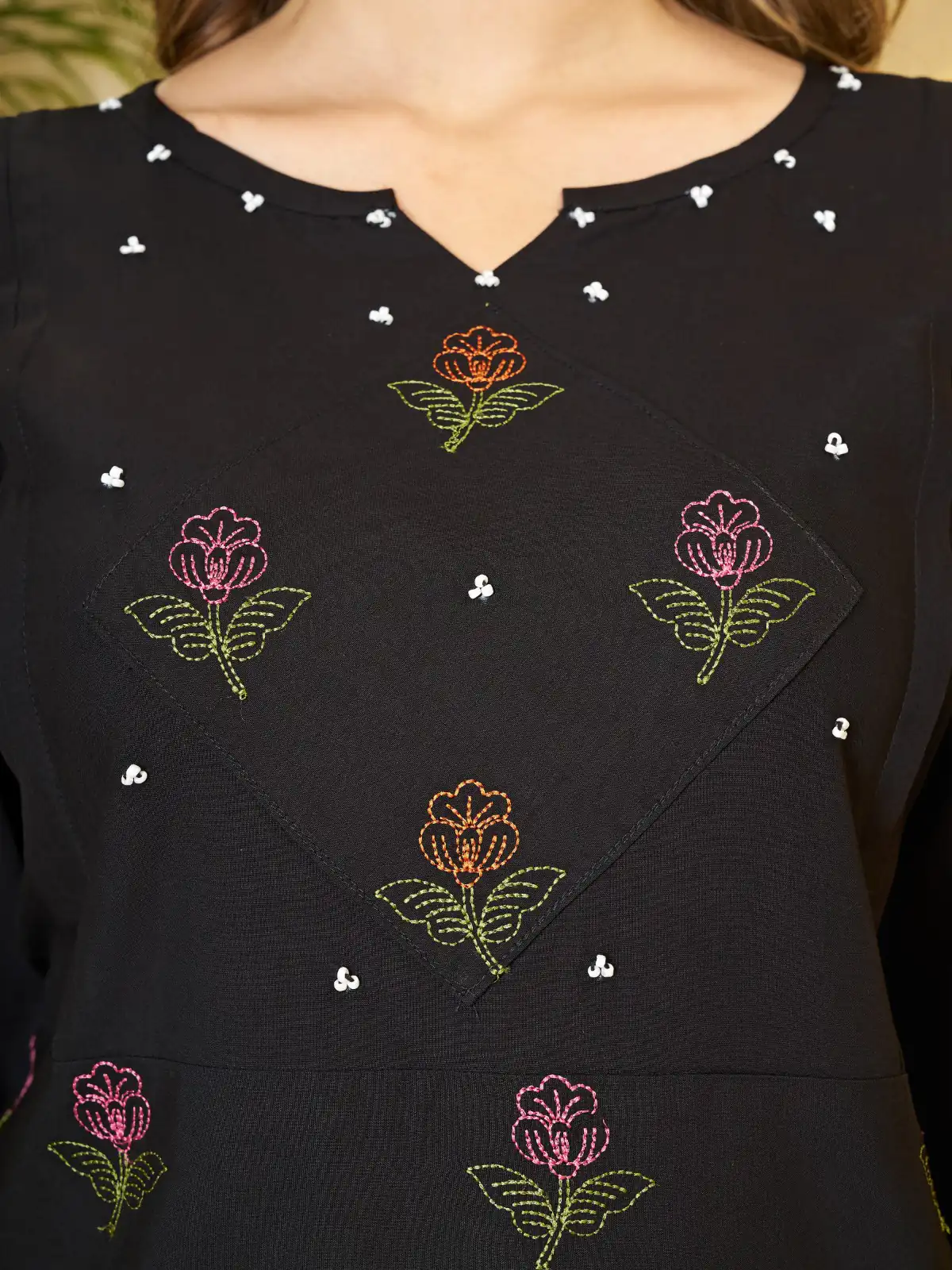 Unique Black Viscose Rayon Embroidery Work Kurti - Image 3