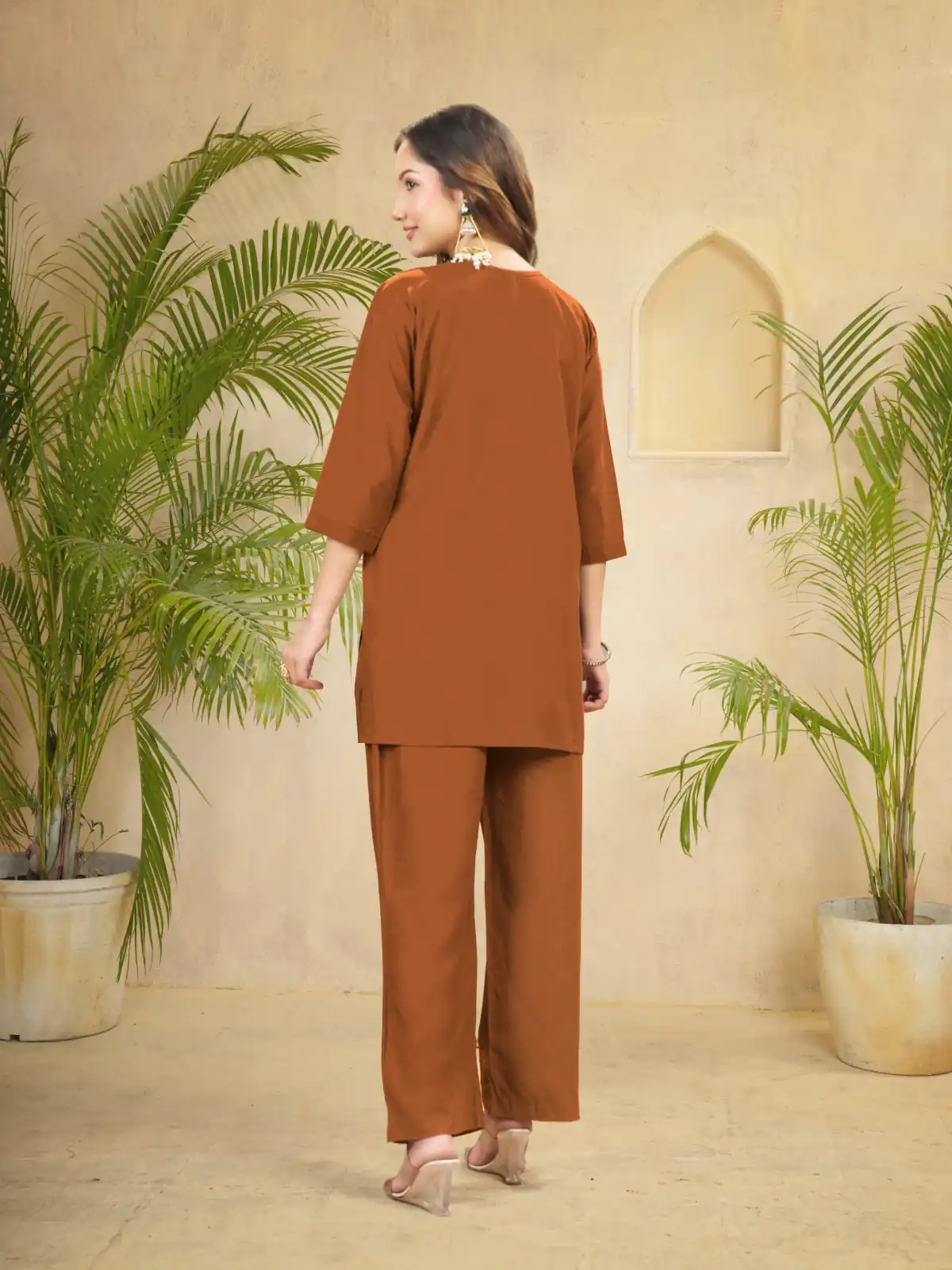 Unique Rust Viscose Rayon Embroidery Work Kurti - Image 5