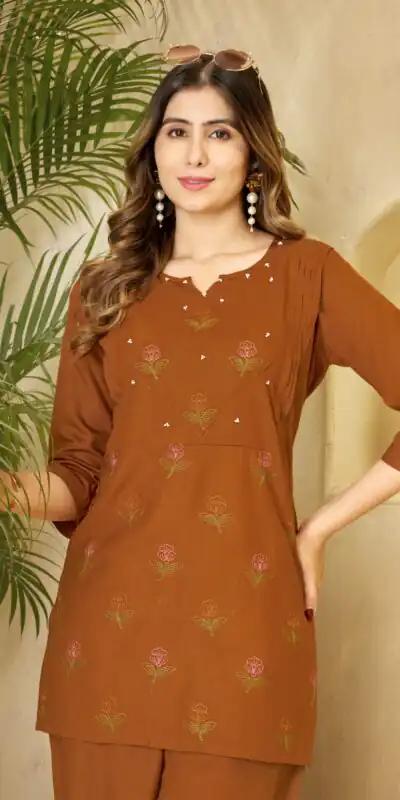 Alternative view of Unique Rust Viscose Rayon Embroidery Work Kurti