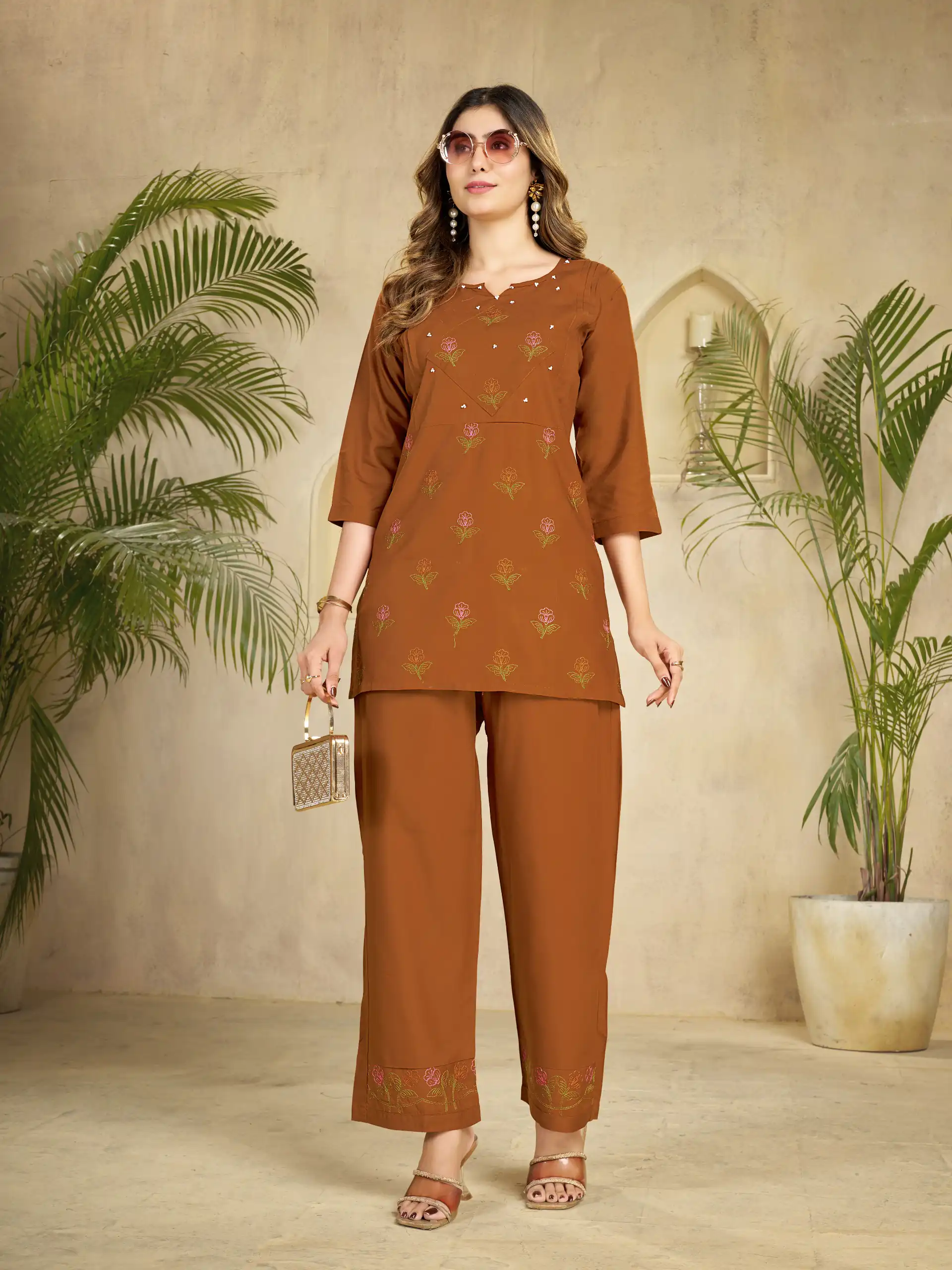 Unique Rust Viscose Rayon Embroidery Work Kurti