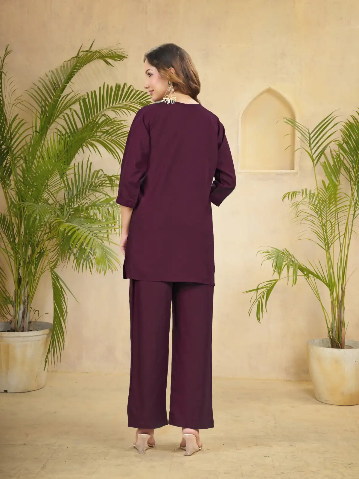 Unique Wine Viscose Rayon Embroidery Work Kurti - Image 5