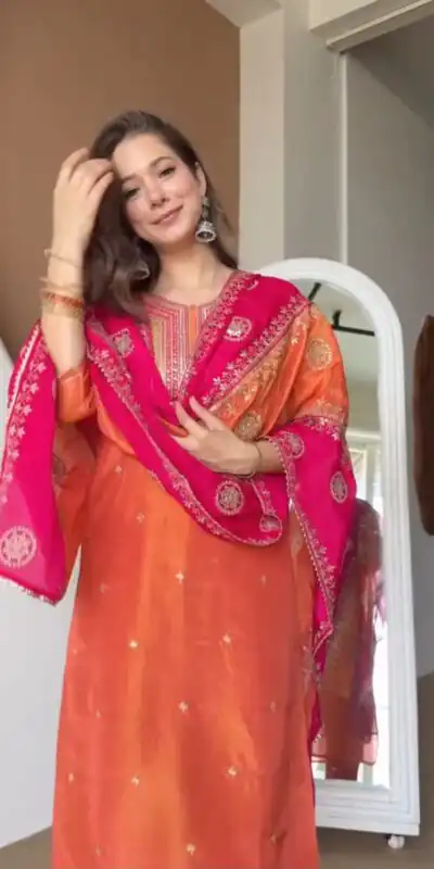 DC 119 Orange Chinon Salwar Suit with Embroidery Work & Digital Print. Festive Deal ₹1899. Delivery 4-6 Working Days. Shop now. | Jump Suits, Salwar suit, Casual Suits, Creative suits, Designer Suits, Palazzo Suits, Party Wear Suits, Patiala Suits, Straight Suits