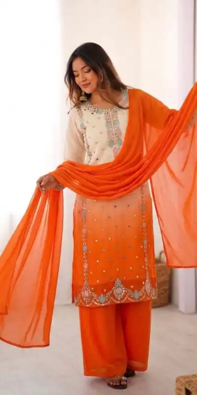 SR 1712 Orange Color Faux Georgette Salwar Suit with Designer Work. Affordable Price ₹1999. Delivery 4-6 Working Days. Shop now. | Jump Suits, Salwar suit, Casual Suits, Creative suits, Designer Suits, Palazzo Suits, Party Wear Suits, Patiala Suits, Straight Suits