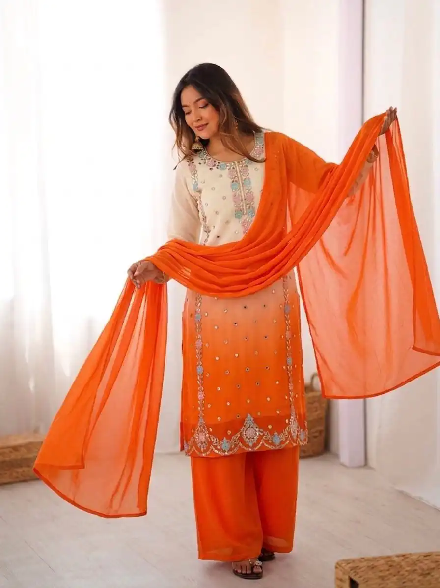 SR 1712 Orange Color Faux Georgette Salwar Suit with Designer Work. Affordable Price ₹1999. Delivery 4-6 Working Days. Shop now. | Jump Suits, Salwar suit, Casual Suits, Creative suits, Designer Suits, Palazzo Suits, Party Wear Suits, Patiala Suits, Straight Suits