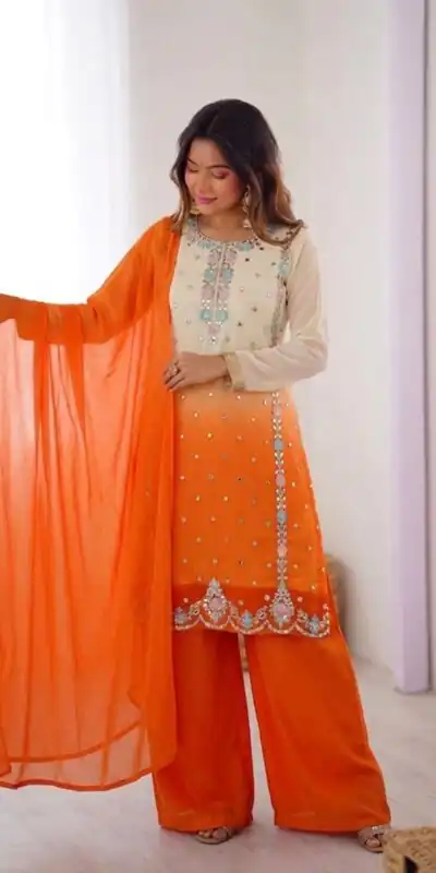 SR 1712 Orange Color Faux Georgette Salwar Suit with Designer Work. Affordable Price ₹1999. Delivery 4-6 Working Days. Shop now. | Jump Suits, Salwar suit, Casual Suits, Creative suits, Designer Suits, Palazzo Suits, Party Wear Suits, Patiala Suits, Straight Suits