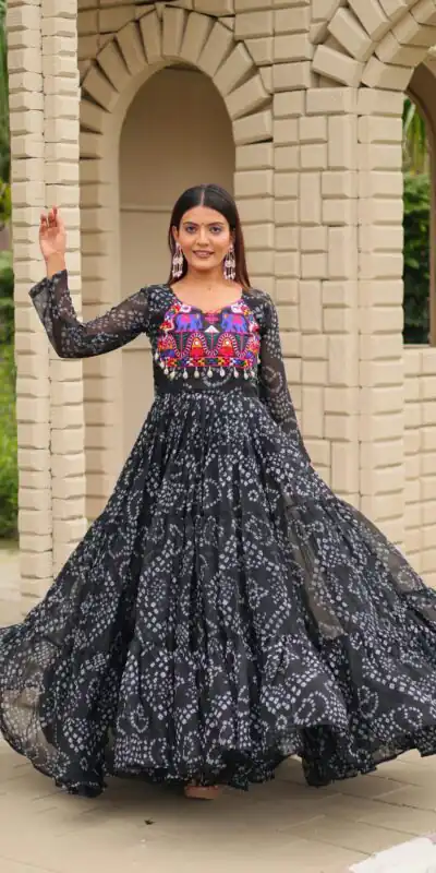 Ram 122 Black in Faux Georgette. Embroidery Work & Mirror Work Gown Festive Deal ₹1949. Delivery 4-6 Working Days. Shop now. | Gowns, Bollywood Gowns, Creative Gowns, Designer Gowns, Embroidered Gowns, Party Wear Gowns