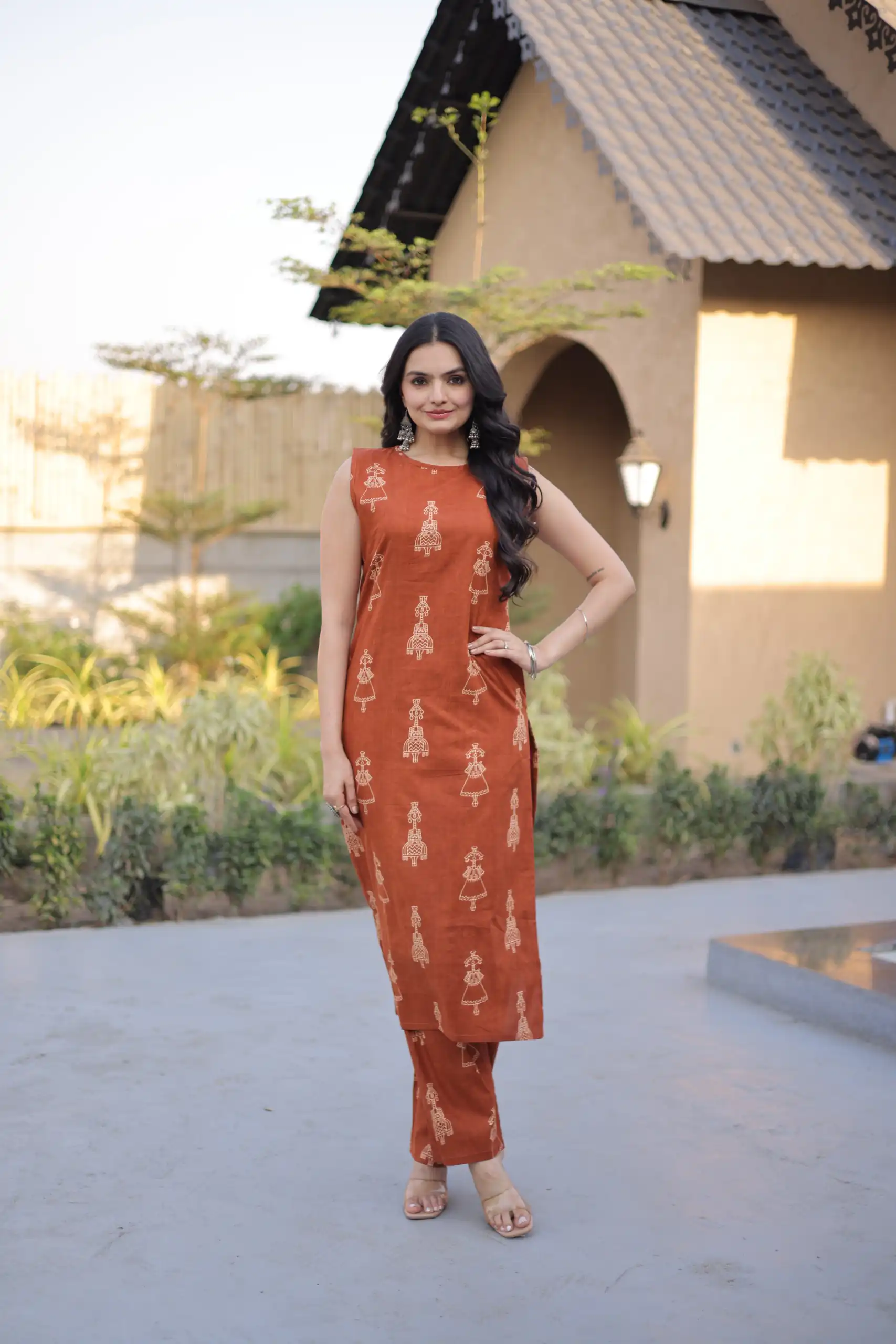 Classic Rust Cotton Printed Kurti - Image 2