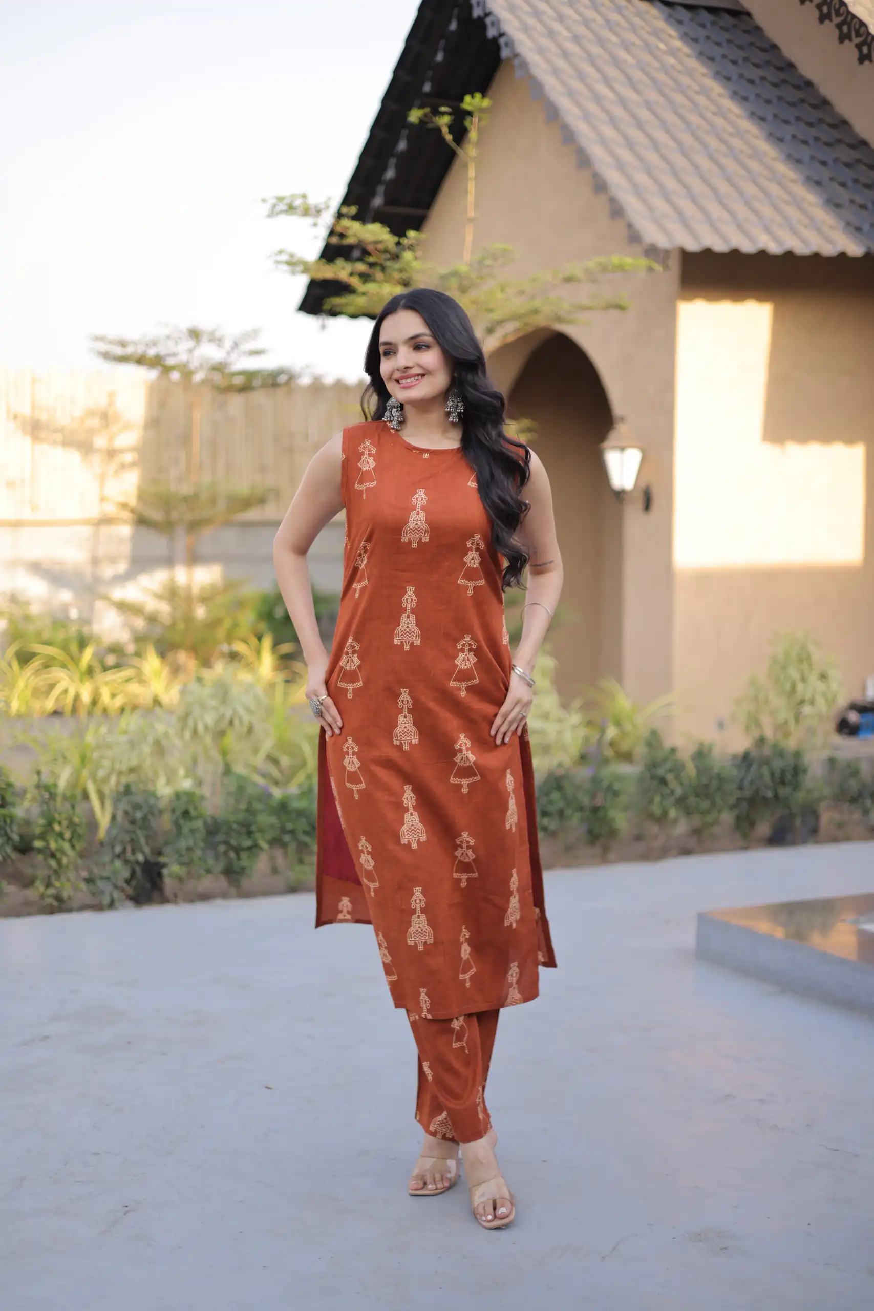 Classic Rust Cotton Printed Kurti - Image 3