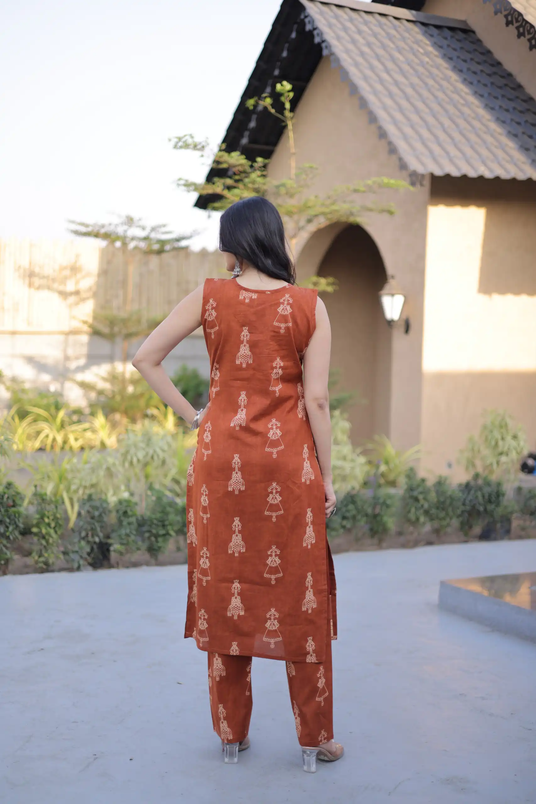 Classic Rust Cotton Printed Kurti - Image 4