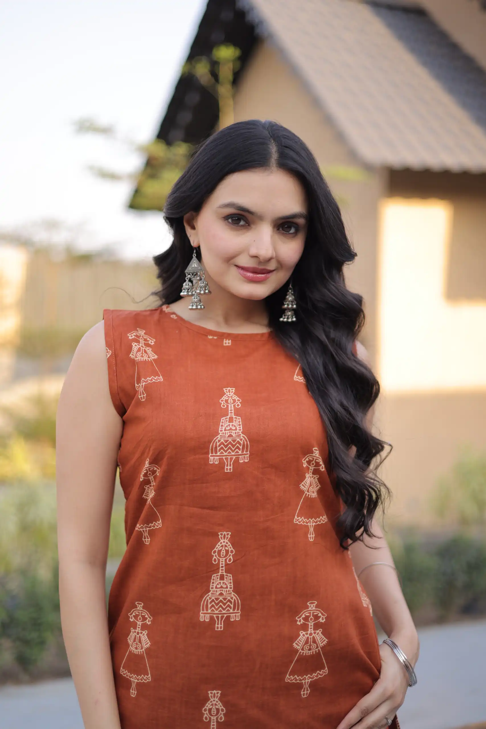 Classic Rust Cotton Printed Kurti - Image 5