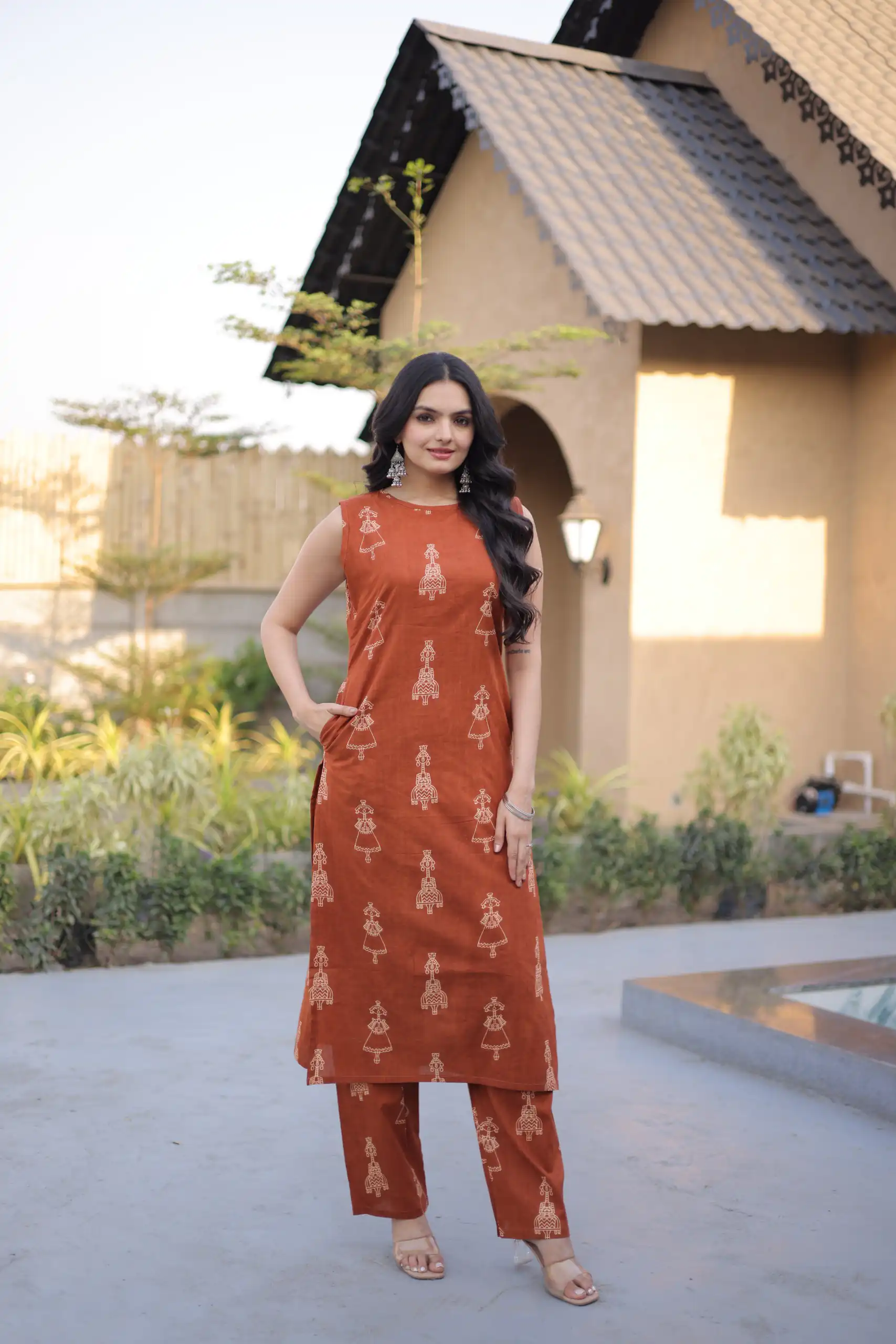 Classic Rust Cotton Printed Kurti