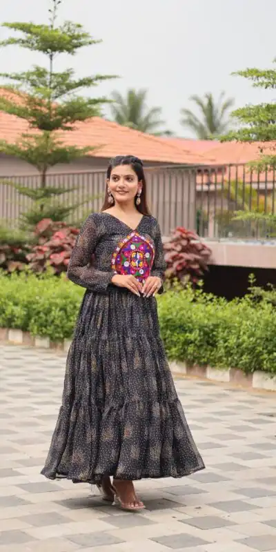 Ram 121 Black Color Faux Georgette Gown with Mirror Work. Wedding, Party, Festive, Events Get it for ₹1549. Delivery 4-6 Working Days.Online Shop now. | Gowns, Bollywood Gowns, Creative Gowns, Designer Gowns, Embroidered Gowns, Party Wear Gowns
