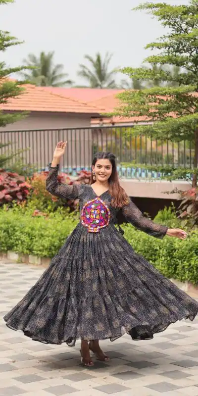 Ram 121 Black Color Faux Georgette Gown with Mirror Work. Wedding, Party, Festive, Events Get it for ₹1549. Delivery 4-6 Working Days.Online Shop now. | Gowns, Bollywood Gowns, Creative Gowns, Designer Gowns, Embroidered Gowns, Party Wear Gowns