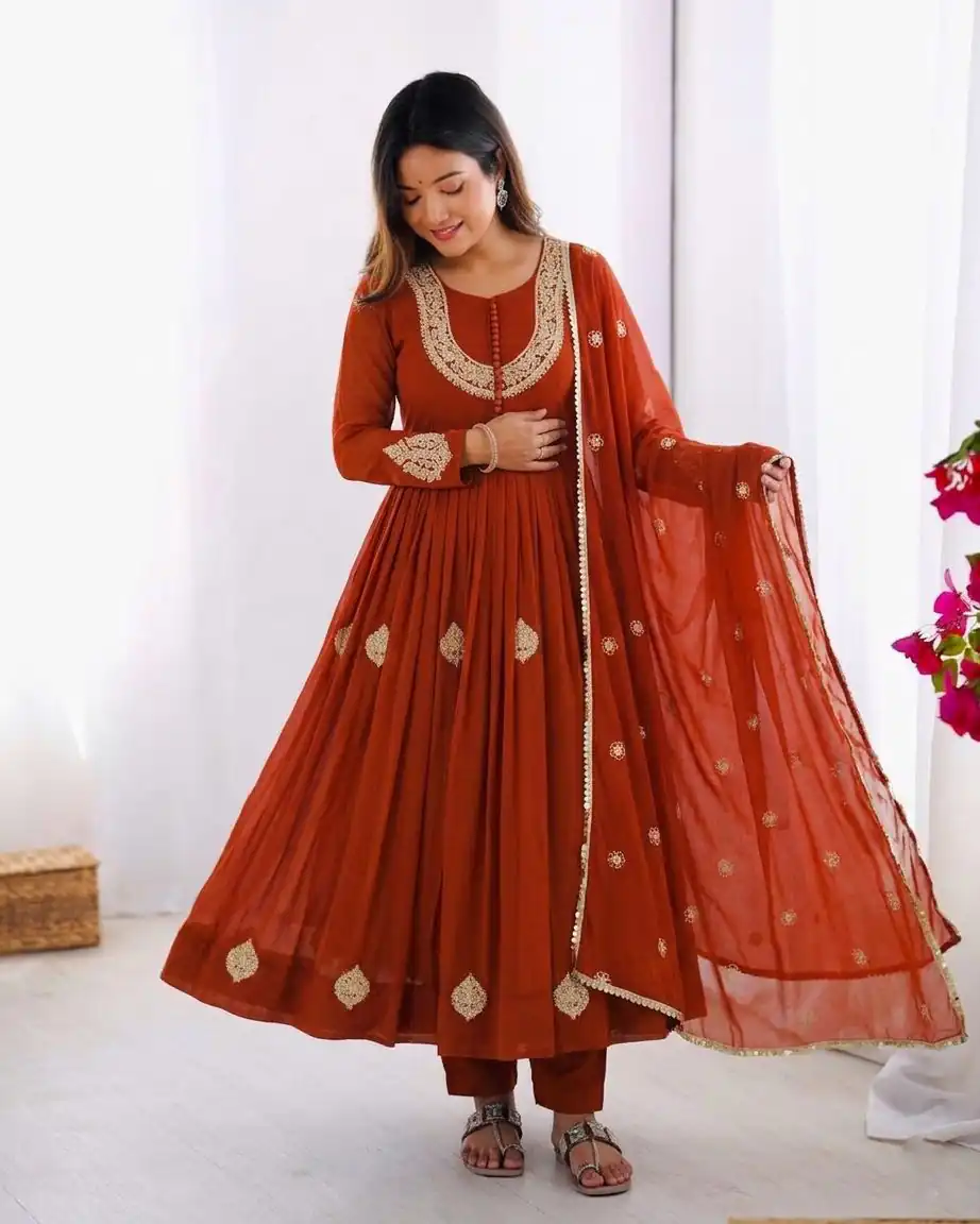 ZF 5018 Orange Color Blooming Georgette Gown With Coding Work . Get it for ₹2049. Delivery 4-6 Working Days. Online Shop now. | Gowns, Bollywood Gowns, Creative Gowns, Designer Gowns, Embroidered Gowns, Party Wear Gowns
