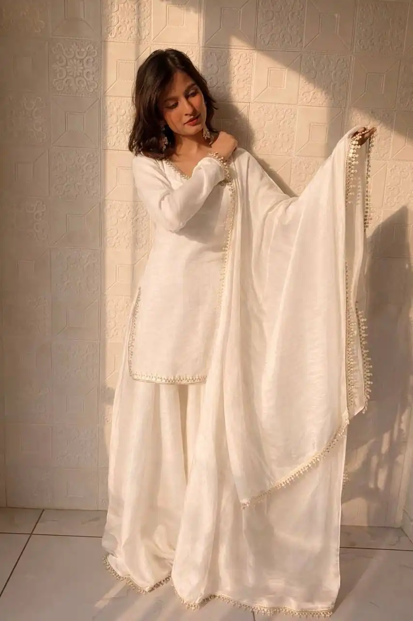 ZB 5063 White Fandy Silk Salwar Suit with Embroidery Work. Wedding, Party, Festive, Events Now at just ₹1949. Delivery 4-6 Working Days. Shop now. | Jump Suits, Salwar suit, Casual Suits, Creative suits, Designer Suits, Palazzo Suits, Party Wear Suits, Patiala Suits, Straight Suits