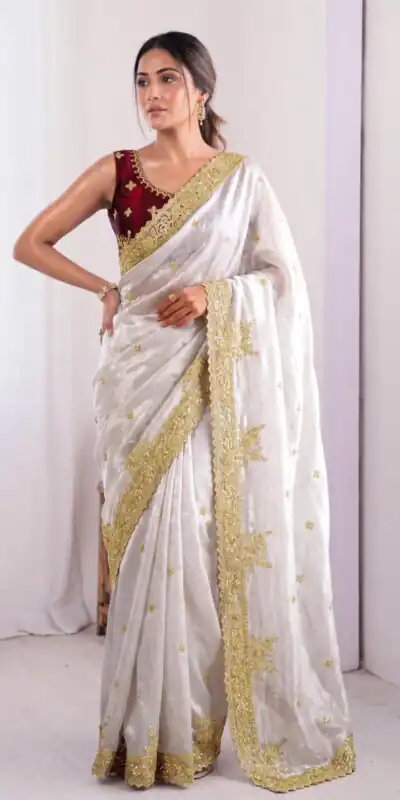 JR 666 White Fendy Satin Saree Perfect for Wedding, Party, Durga Puja, Raksha Bandhan, Sangeet – . Festive Deal ₹1949. Delivery 4-6 Working Days. | Sarees, Bollywood Sarees, Creative Sarees, Designer Sarees, Embroidered Sarees, Ethnic Saree, Modern Digital sarees, Party Wear Sarees