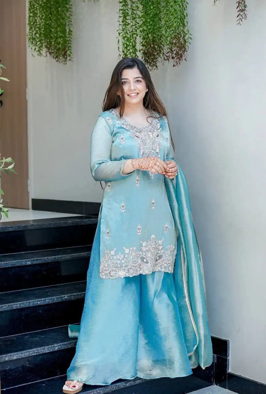 DC 114 Blue Fandy Satin Salwar Suit with Embroidery Work & Lace Work. Exclusive Offer ₹1899. Delivery 4-6 Working Days. Shop now. | Jump Suits, Salwar suit, Casual Suits, Creative suits, Designer Suits, Palazzo Suits, Party Wear Suits, Patiala Suits, Straight Suits