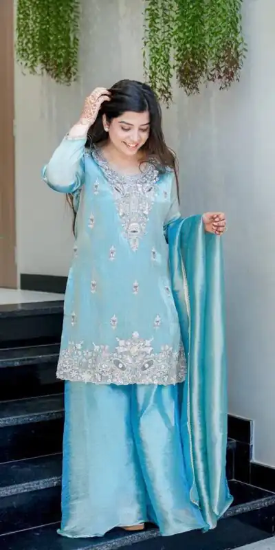 DC 114 Blue Fandy Satin Salwar Suit with Embroidery Work & Lace Work. Exclusive Offer ₹1899. Delivery 4-6 Working Days. Shop now. | Jump Suits, Salwar suit, Casual Suits, Creative suits, Designer Suits, Palazzo Suits, Party Wear Suits, Patiala Suits, Straight Suits