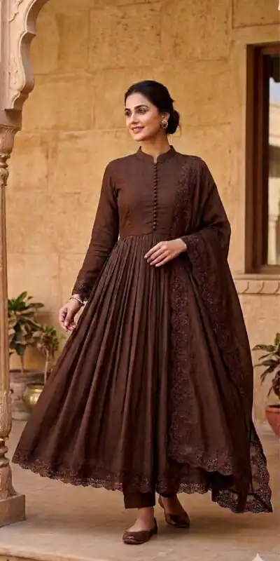 Alternative view of Fancy Brown Roman Silk Embroidery Cut Work Gown