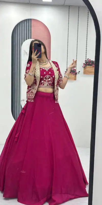 Fancy Pink Chinon Embroidery Work Lehenga Choli