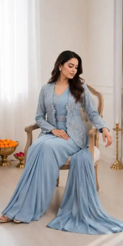 BB 62 Powder Blue Crap Silk Saree with Embroidery Work. Wedding, Party, Festive, Events Festive Deal ₹2499. Delivery 4-6 Working Days. Shop now. | Sarees, Bollywood Sarees, Creative Sarees, Designer Sarees, Embroidered Sarees, Ethnic Saree, Modern Digital sarees, Party Wear Sarees