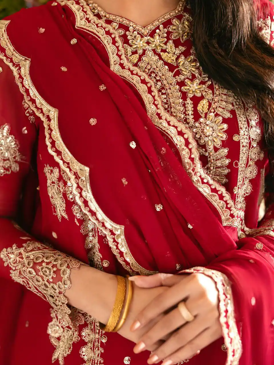 Fancy Red Faux Georgette Thread Work Salwar Suit - Image 2