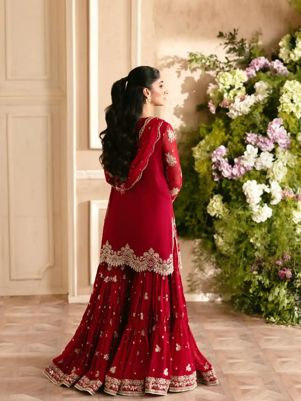 Fancy Red Faux Georgette Thread Work Salwar Suit - Image 3
