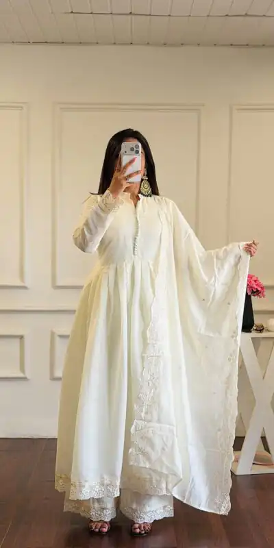 VLM 337 White Roman Silk Gown Perfect for Wedding, Party, Ethnic Day, Haldi, Diwali – . Festive Deal ₹2099. Delivery 4-6 Working Days. Shop now. | Gowns, Bollywood Gowns, Creative Gowns, Designer Gowns, Embroidered Gowns, Party Wear Gowns