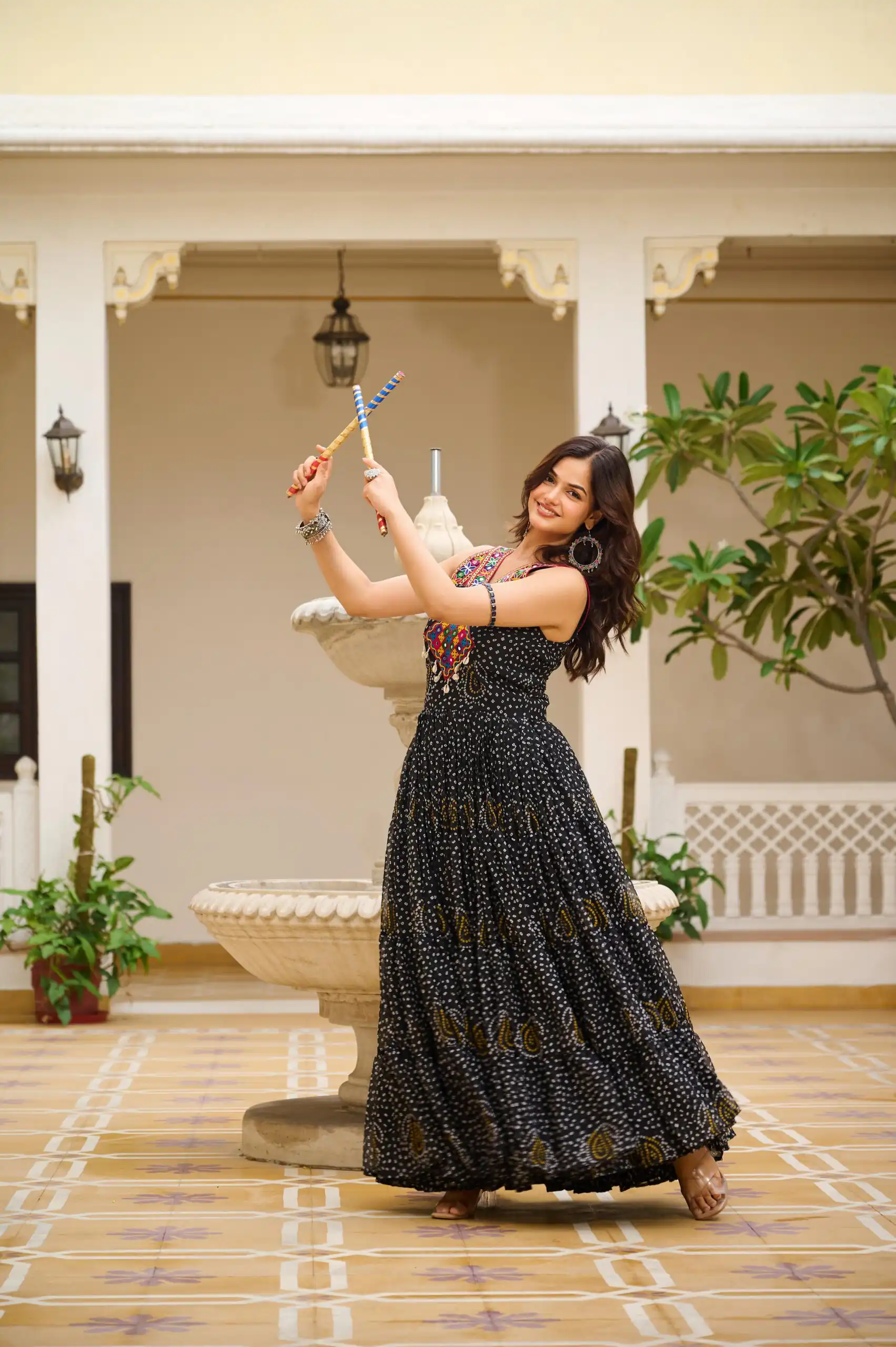 Graceful Black Georgette Bandhni Print Mirror Work Gown - Image 4