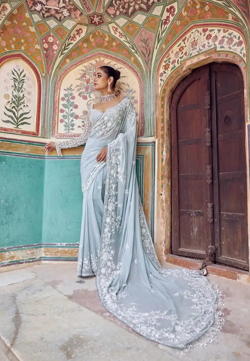 DF 3478 Sky Blue Faux Georgette Embroidery Work Saree . Perfect for Wedding, Party, Onam, Family ,Festive Deal ₹2049. Delivery 4-6 Working Days | Sarees, Bollywood Sarees, Creative Sarees, Designer Sarees, Embroidered Sarees, Ethnic Saree, Modern Digital sarees, Party Wear Sarees