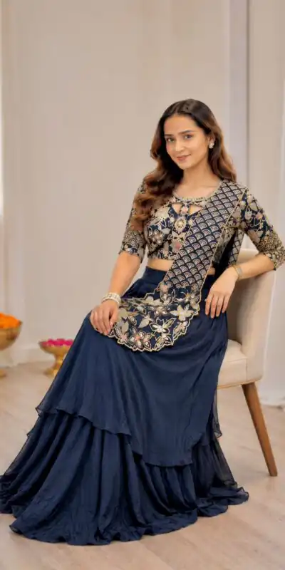 BB 75 Nay Blue Color French Crape Saree with Embroidery Work. Wedding, Party, Festive, Online Best Price ₹2399. Delivery 4-6 Working Days. Shop now. | Sarees, Bollywood Sarees, Creative Sarees, Designer Sarees, Embroidered Sarees, Ethnic Saree, Modern Digital sarees, Party Wear Sarees