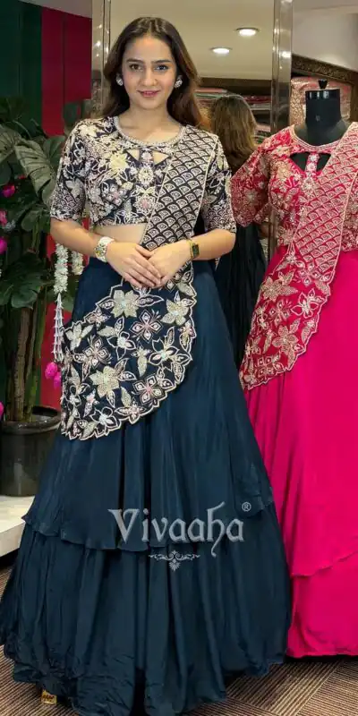 BB 75 Nay Blue Color French Crape Saree with Embroidery Work. Wedding, Party, Festive, Online Best Price ₹2399. Delivery 4-6 Working Days. Shop now. | Sarees, Bollywood Sarees, Creative Sarees, Designer Sarees, Embroidered Sarees, Ethnic Saree, Modern Digital sarees, Party Wear Sarees