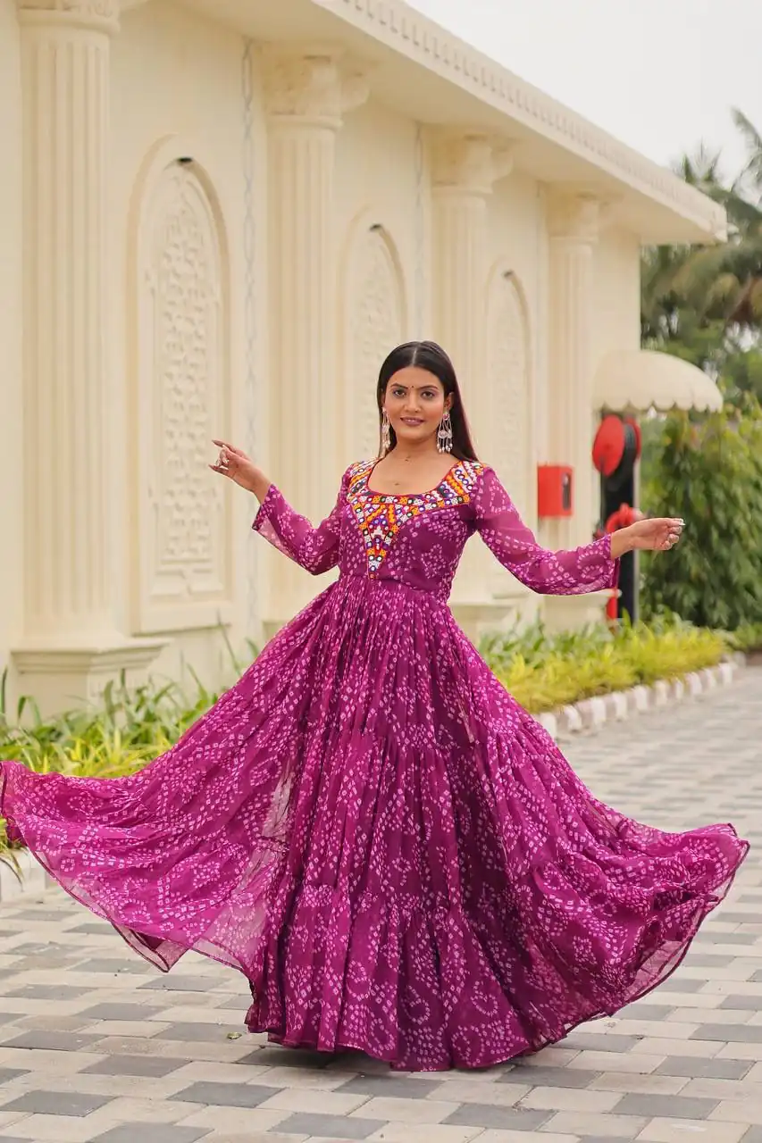 Lovely Pink Faux Georgette Mirror Work Gown - Image 2