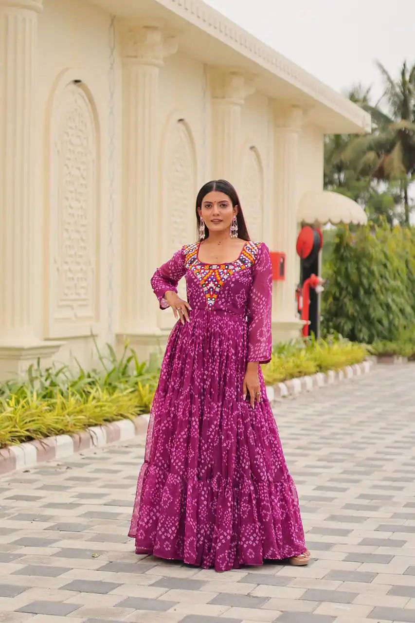 Lovely Pink Faux Georgette Mirror Work Gown - Image 3