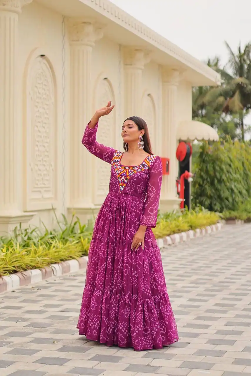 Lovely Pink Faux Georgette Mirror Work Gown - Image 5