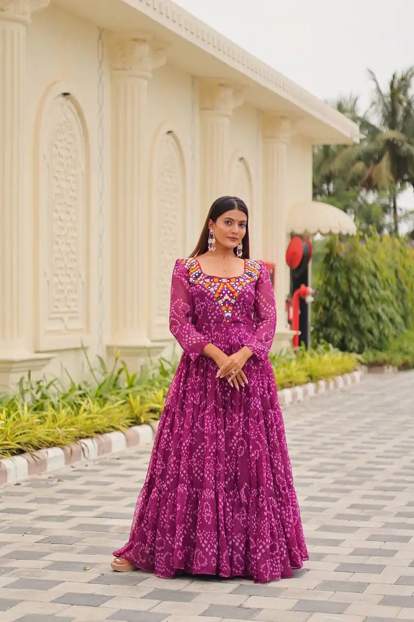 Lovely Pink Faux Georgette Mirror Work Gown - Image 7